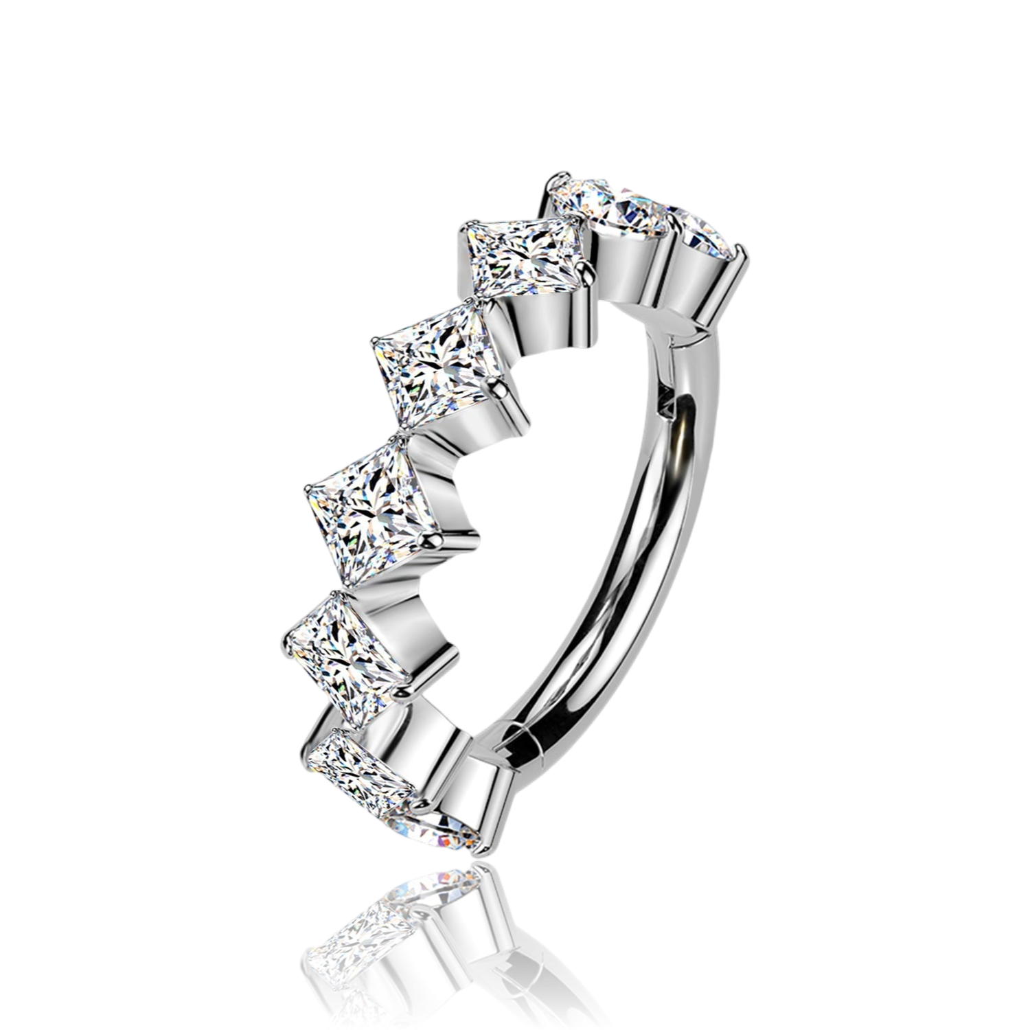 Piercing Anello in Titanio con Cristalli Quadrati