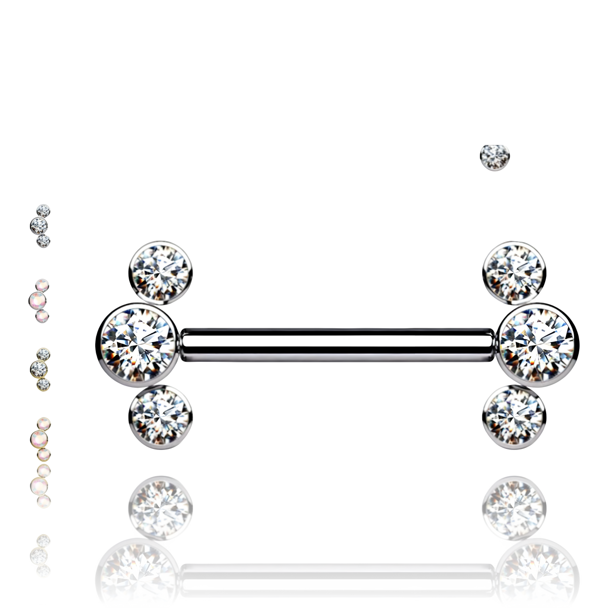 Barbell Capezzolo senza Fili con 3 Cristalli Push-in