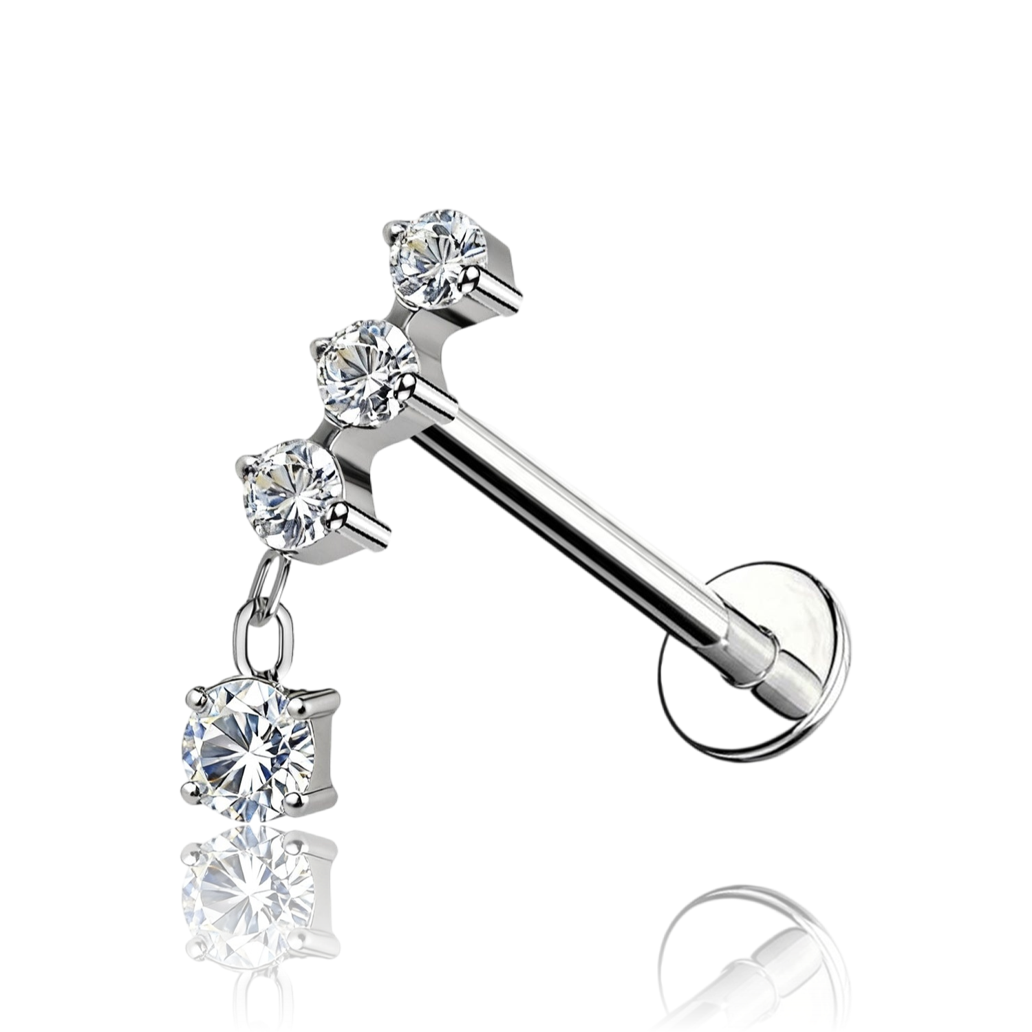 Piercing Labret In Titanio Con 3 Cristalli con Pedente