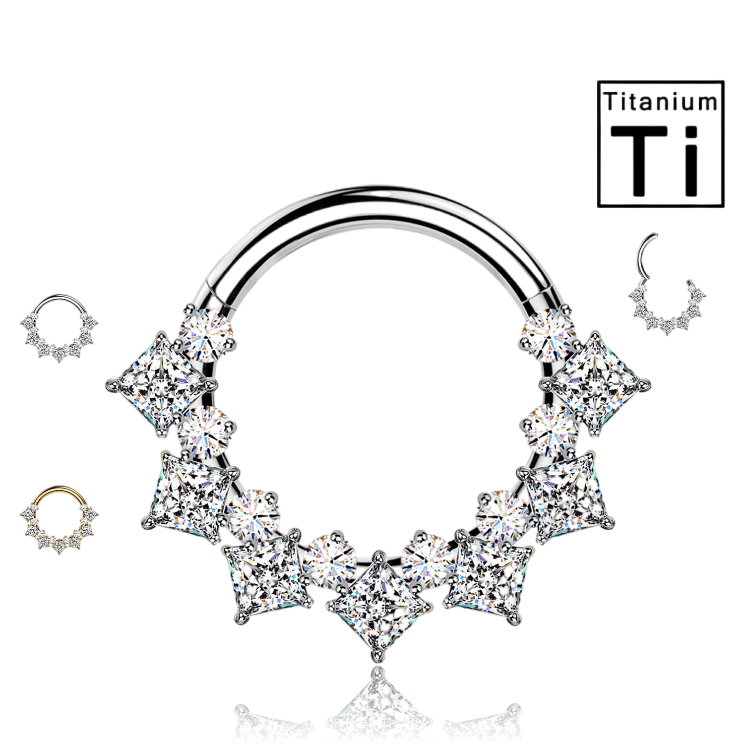 Piercing a Cerchio in Titanio con Cristallo Quadrato