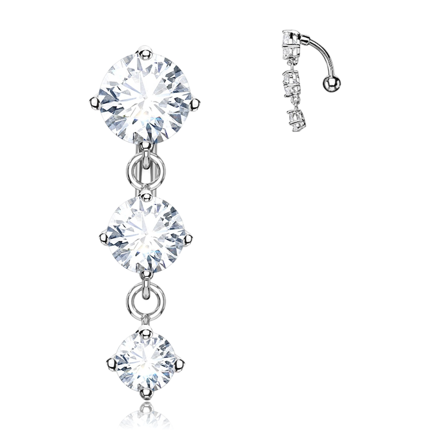 Piercing Ombelico Inverso con tre cristalli trasparenti