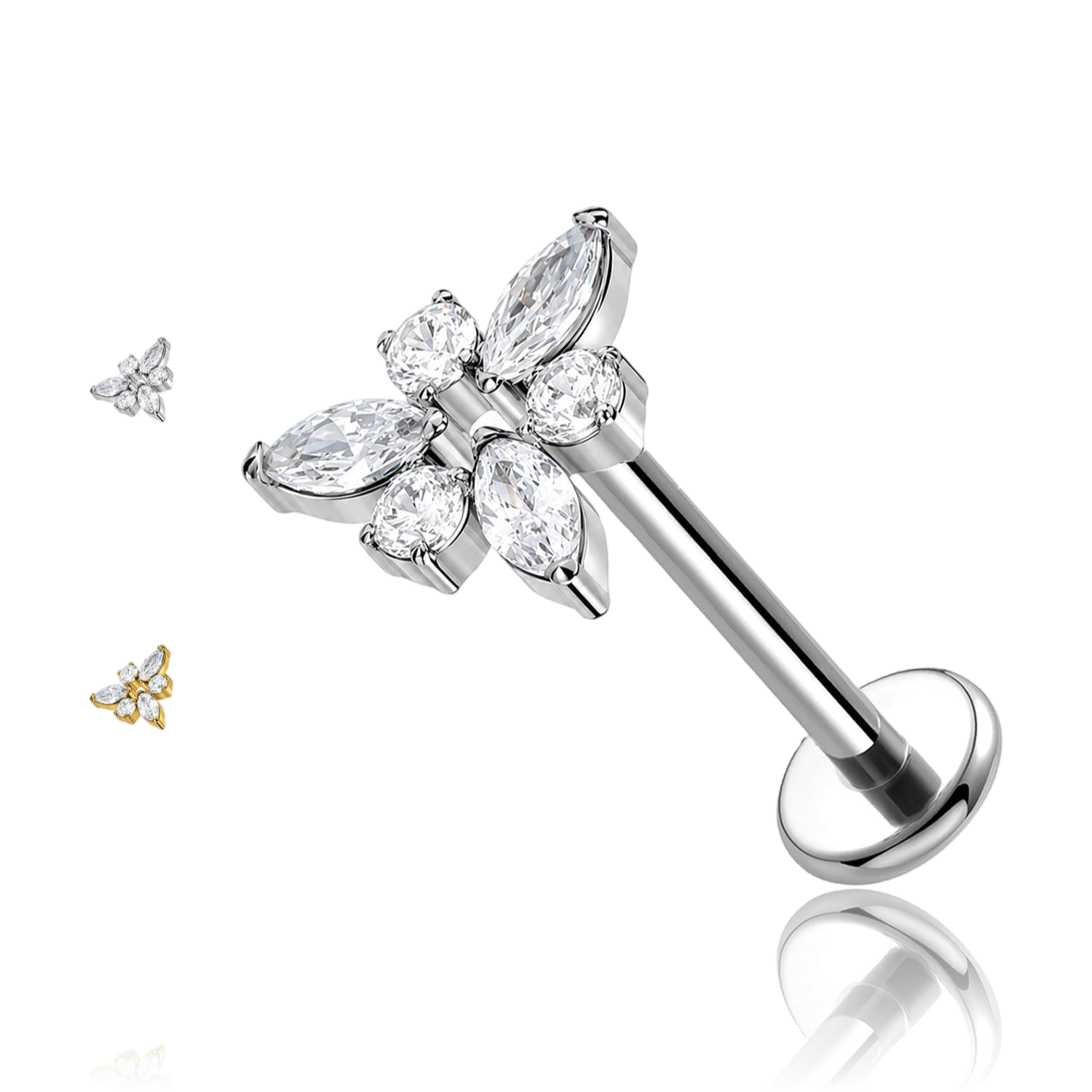 Piercing Labret in Titanio con Cristalli Rotondi e a Navette