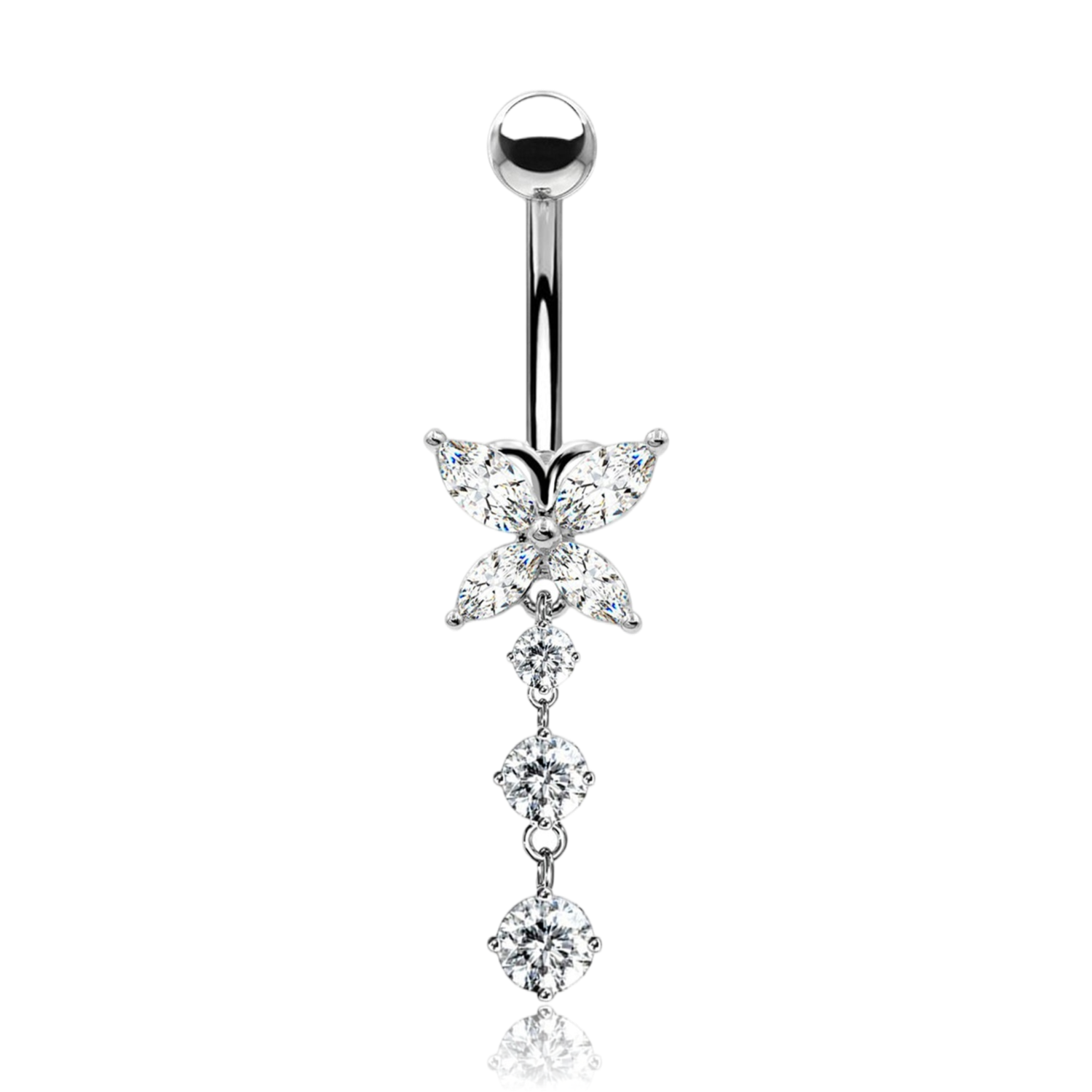 Piercing Ombelico Farfalla con Cristalli Pendenti
