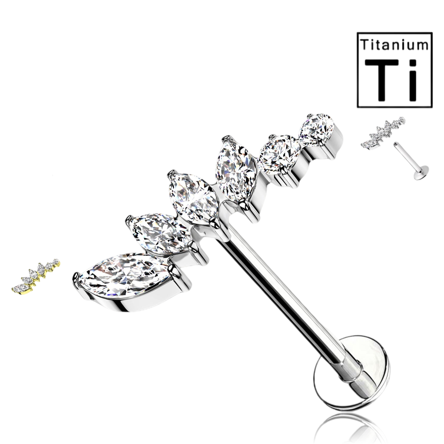Piercing Labret in Titanio con Sei Cristalli