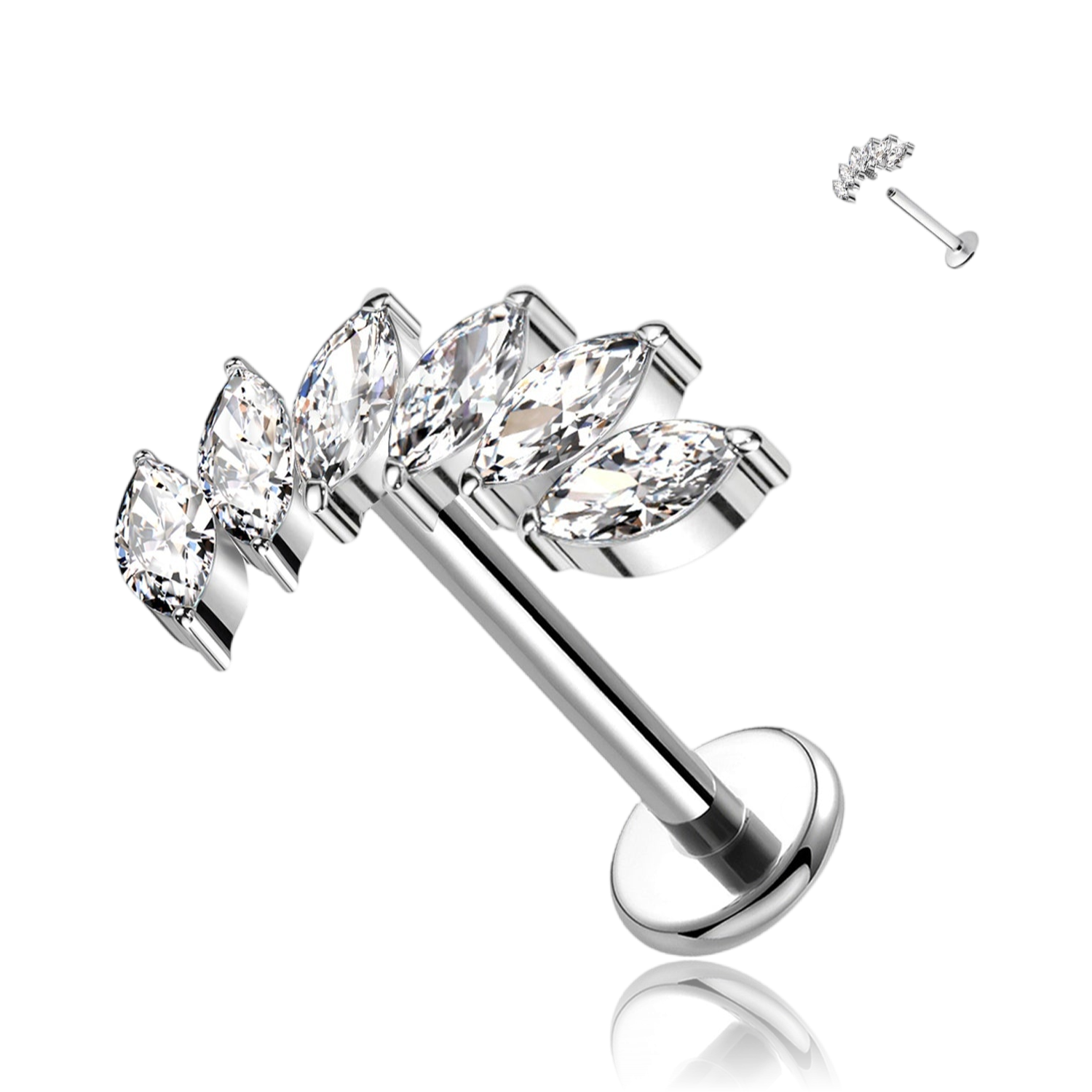 Piercing Labret con Cristalli Marquise a Ventaglio e con Filettatura Interna