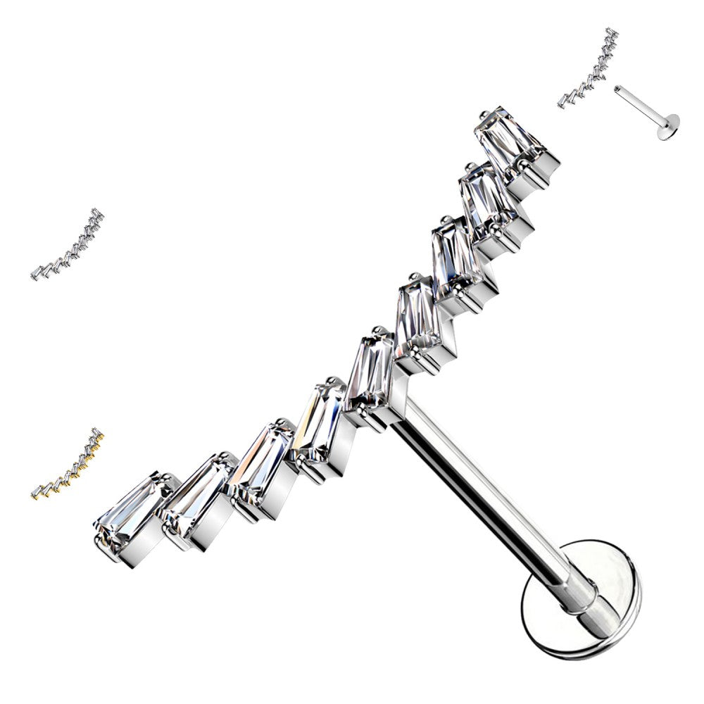 Labret con Cristalli Rettangolari in Acciaio e Oro