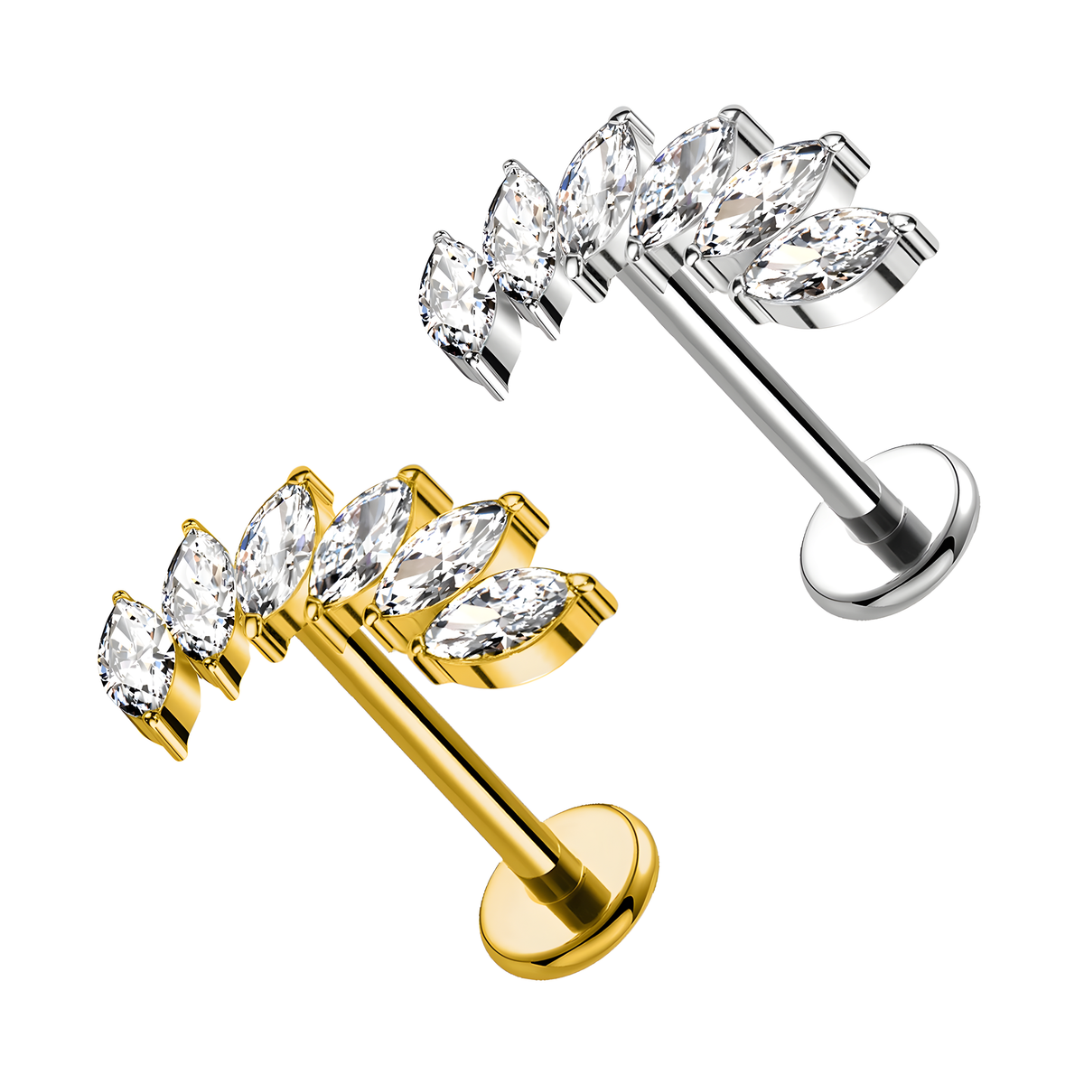 Labret con Cristalli Marquise a Ventaglio e con Filettatura Interna