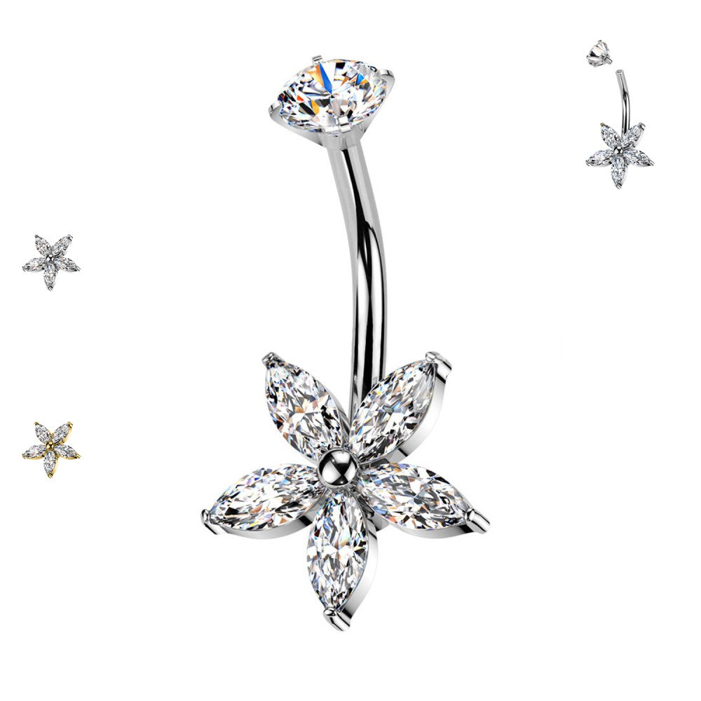 Navel Piercing Ombelicale Fiore di Cristalli 14G
