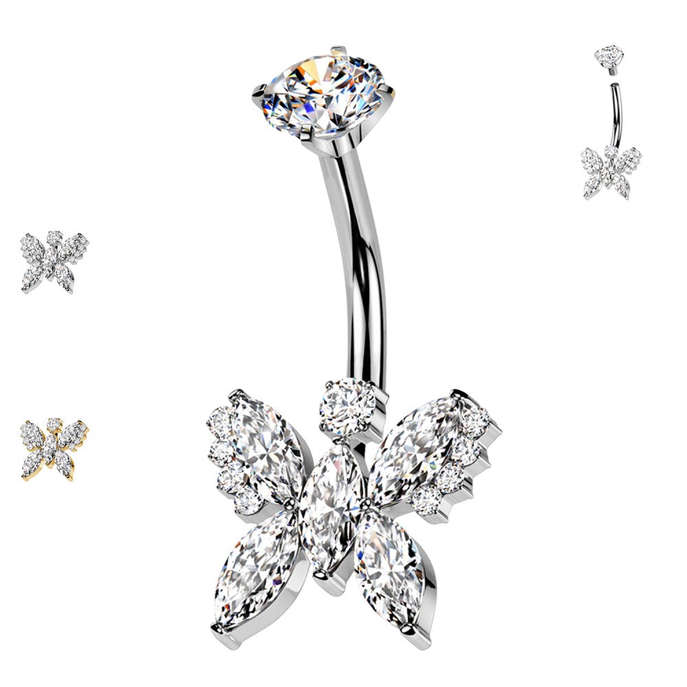 Navel Piercing Ombelico Farfalla in Cristallo 316L