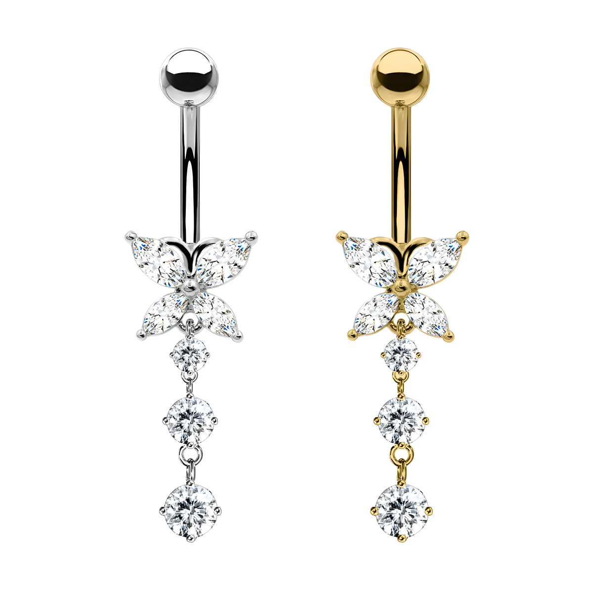 Piercing Ombelico Farfalla con Cristalli Pendenti
