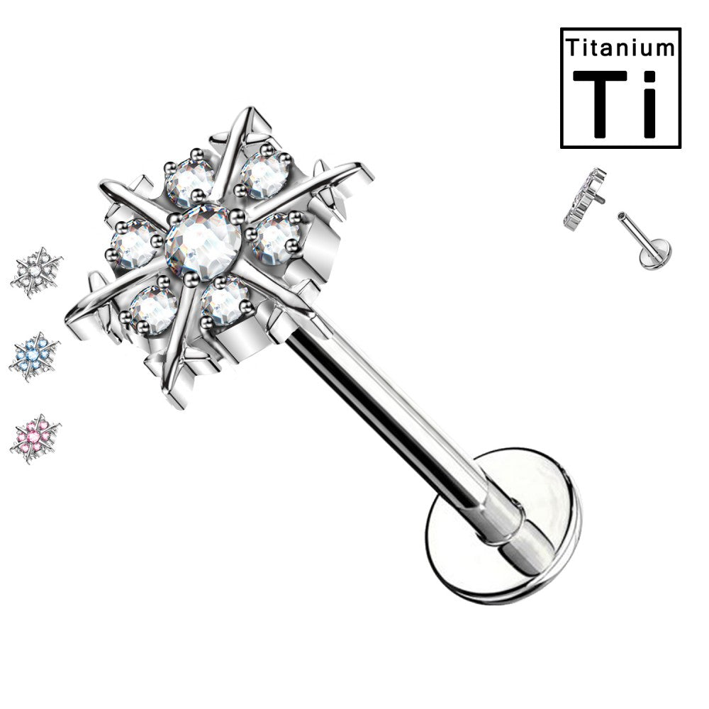 Labret in Titanio con Cristallo a Forma di Neve