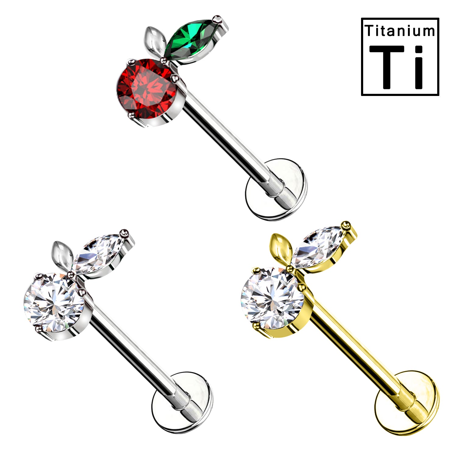 Piercing Labret in Titanio con Cristallo a Forma di Carota e con Filettatura Interna