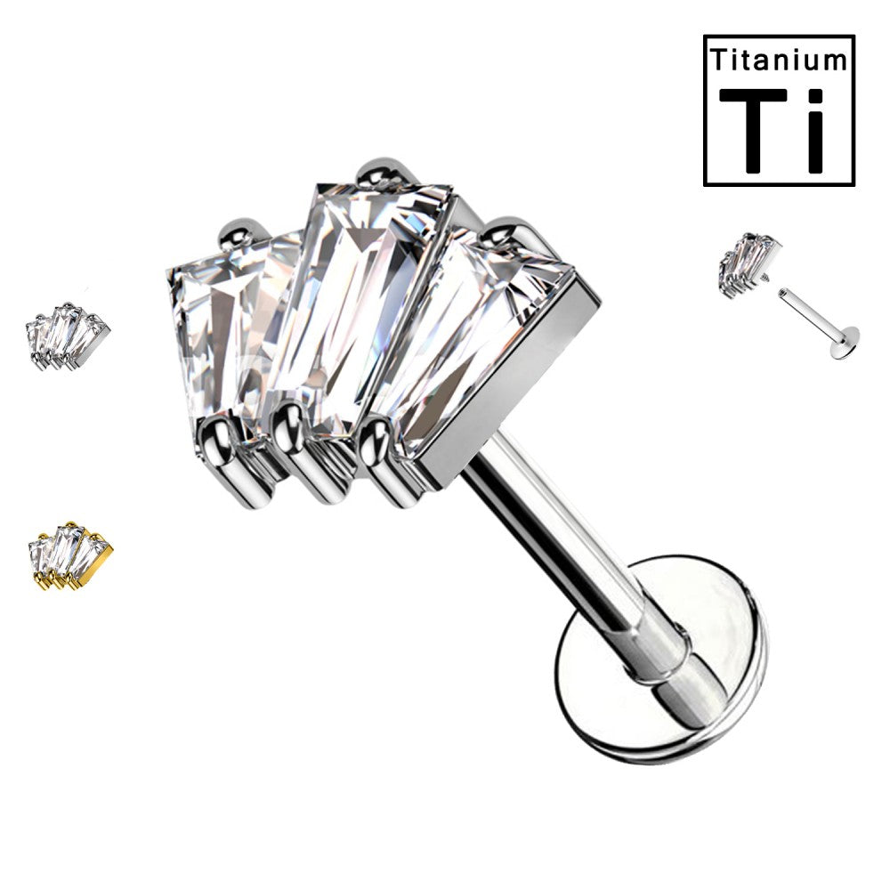 Labret in Titanio con Cristalli Rettangolari Trasparenti