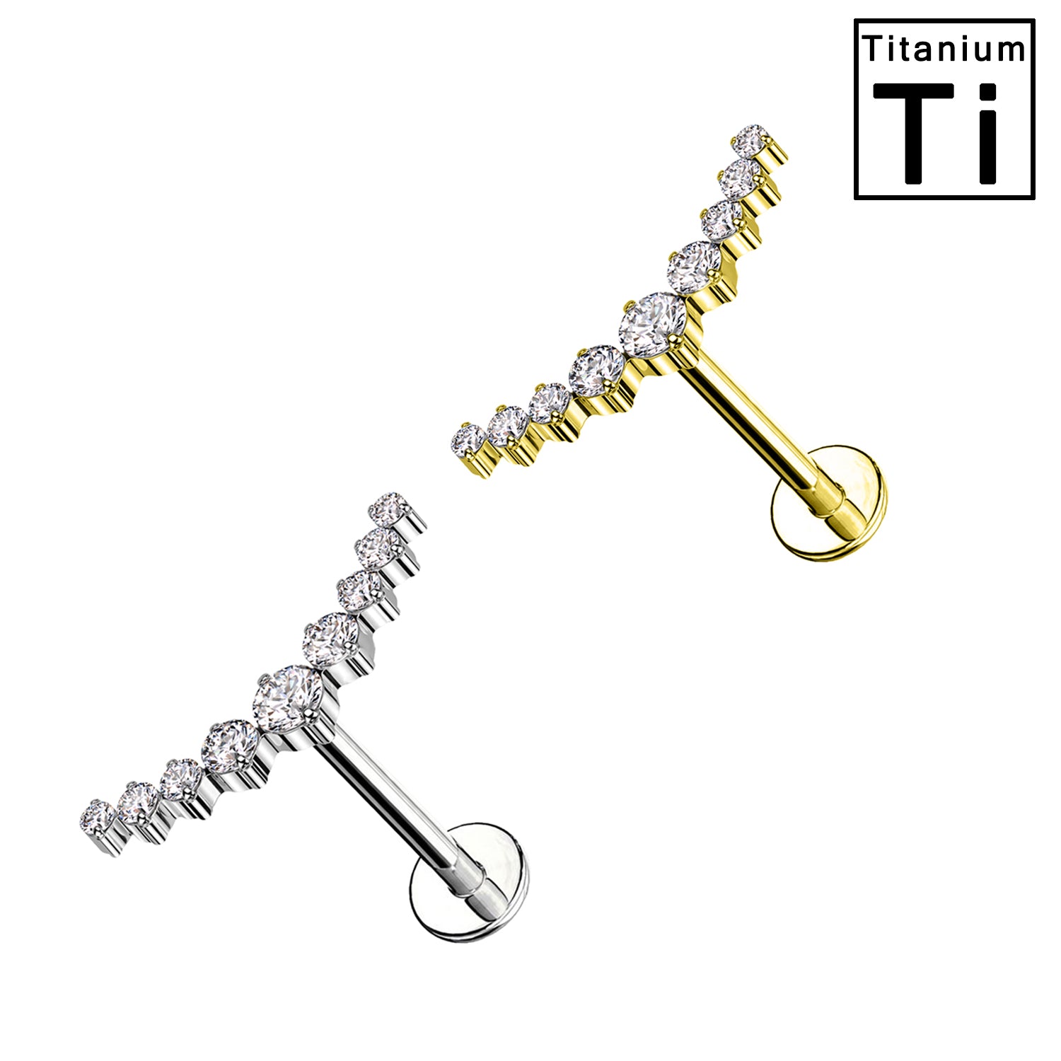 Piercing Labret in Titanio con Nove Cristalli e con Filettatura Interna