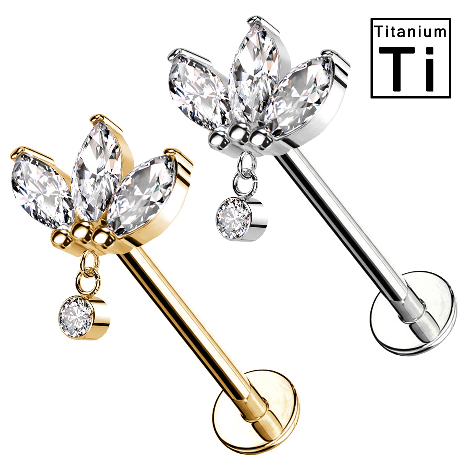Piercing Trifoglio in Titanio con Cristallo e con Filettatura Interna