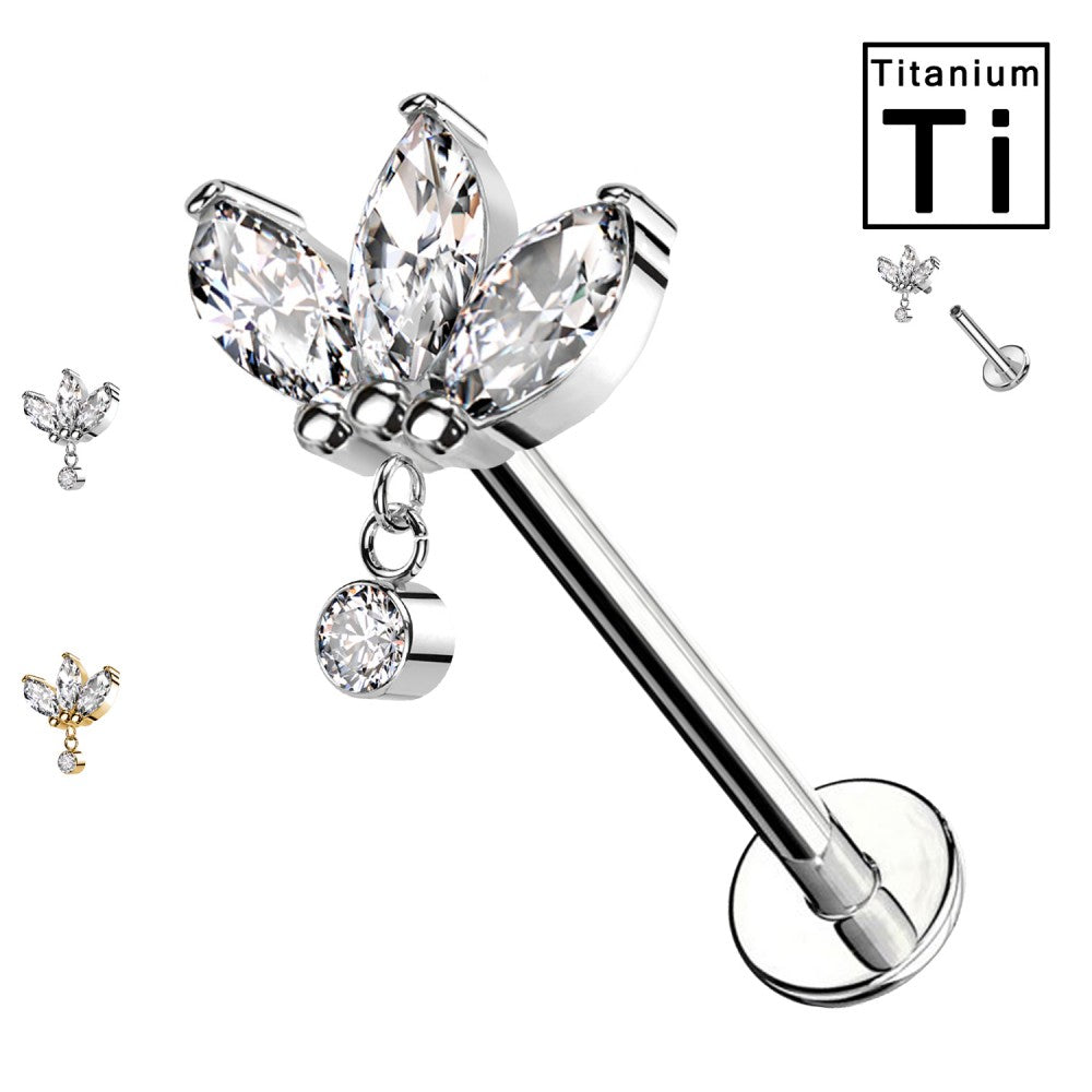 Piercing Trifoglio in Titanio con Cristallo Trasparente