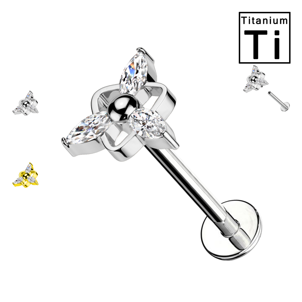 Labret Fiorito in Titanio con Cristalli Trasparenti