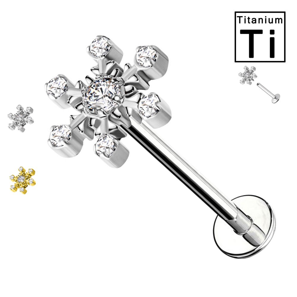 Labret in Titanio con Cristalli a Forma di Neve