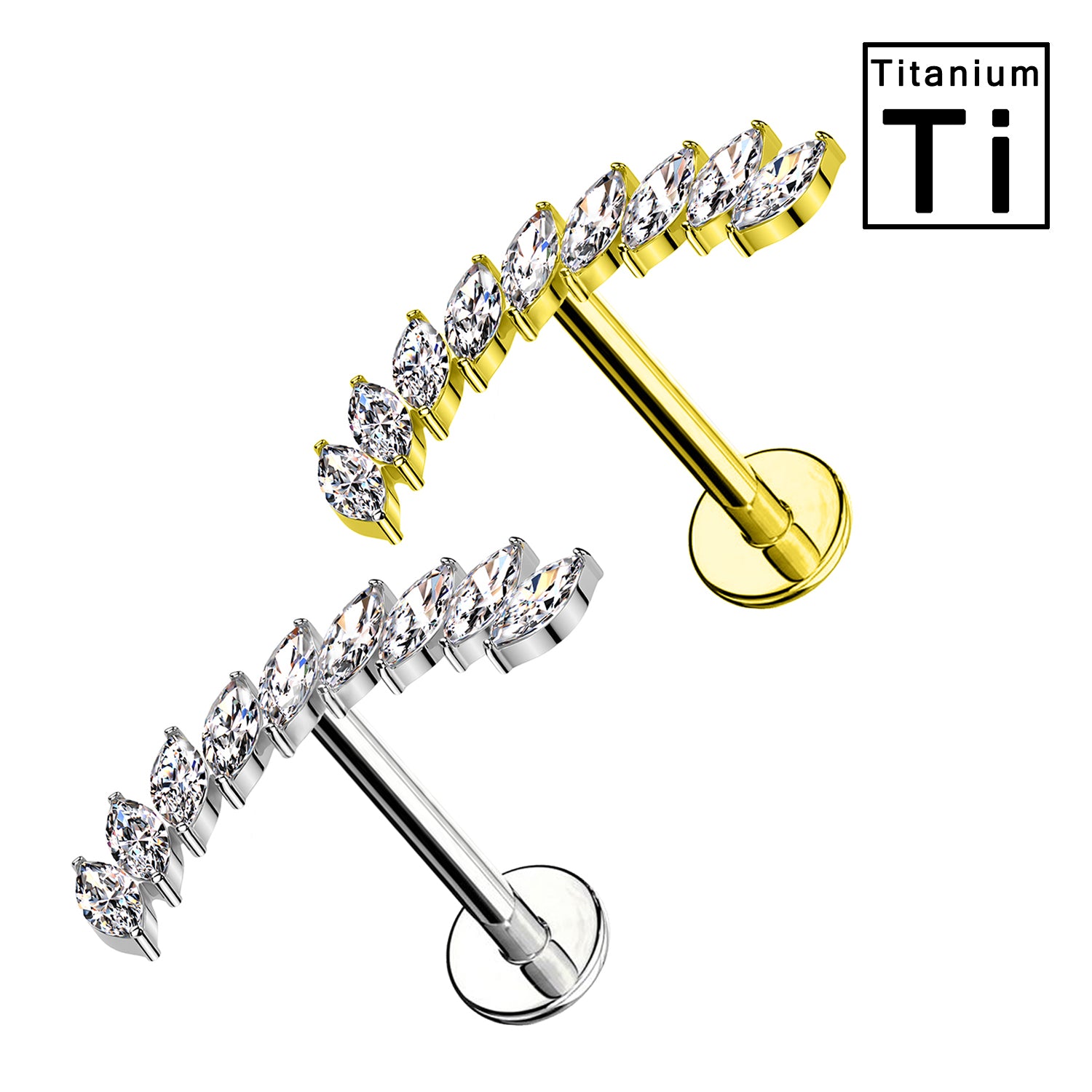 Piercing Labret in Titanio con Cristalli e con Filettatura Interna
