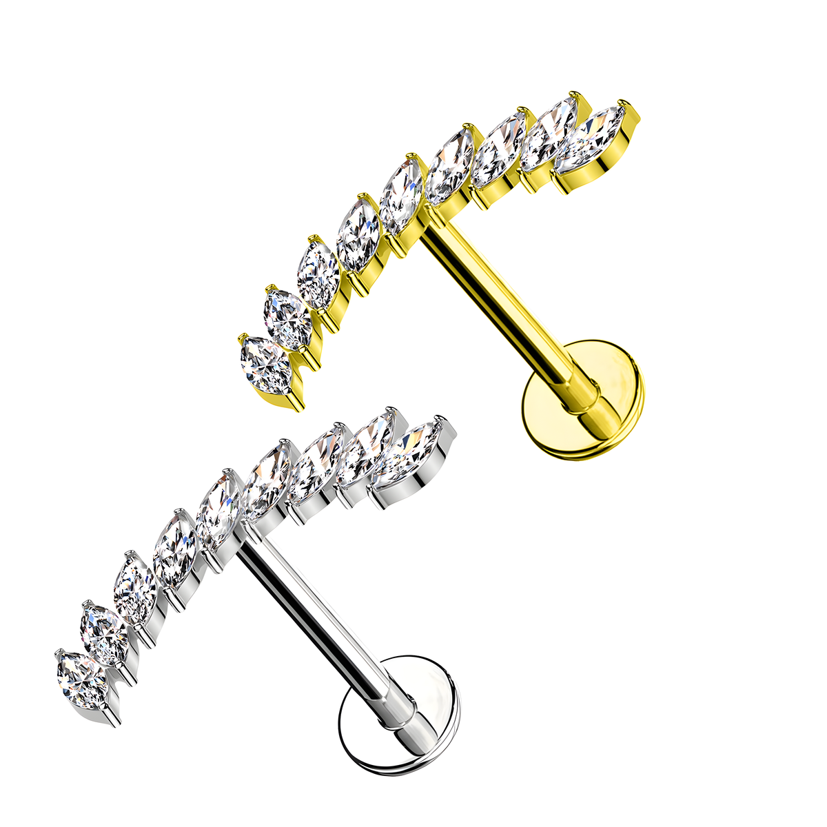 Labret in Titanio con Cristalli e con Filettatura Interna
