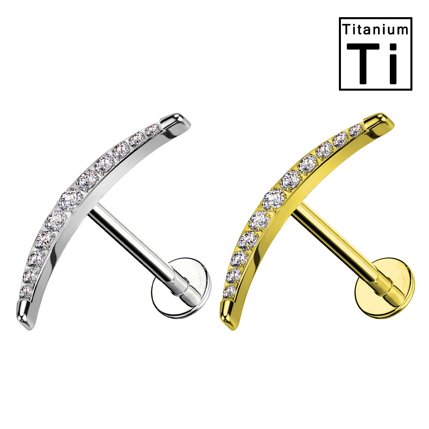 Piercing Curvo con Cristalli in Titanio con Filettatura Interna
