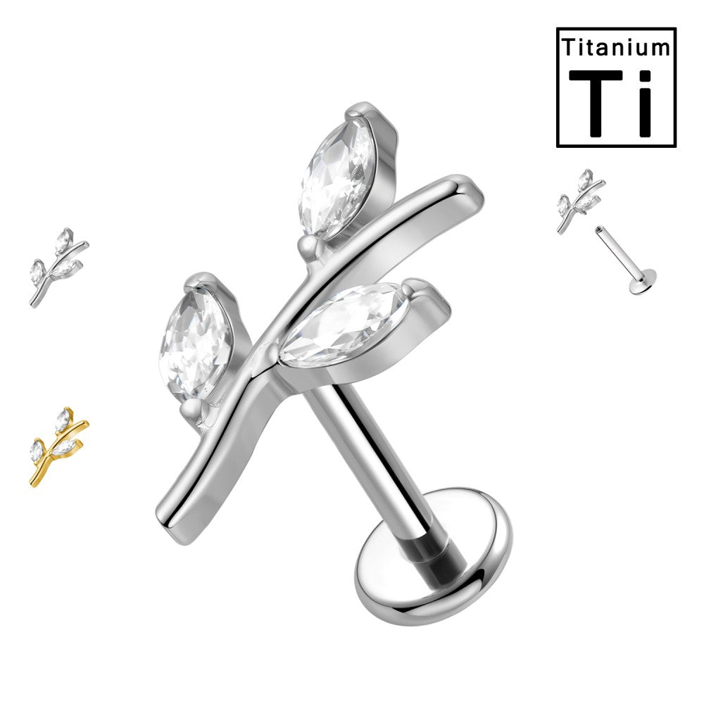 Labret Titanio Ramo con Cristalli Trasparenti