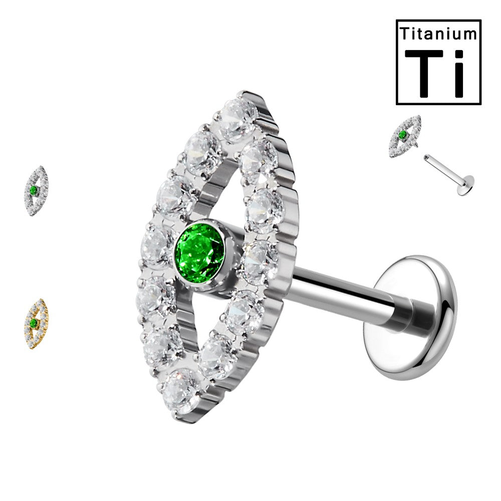 Labret Titanio con Cristallo Verde e Design Unico