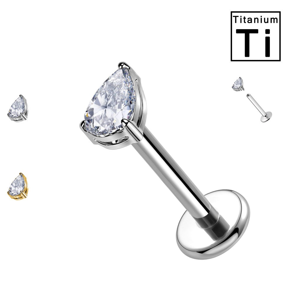 Labret Titanio Ramo con Cristalli Trasparenti 16G