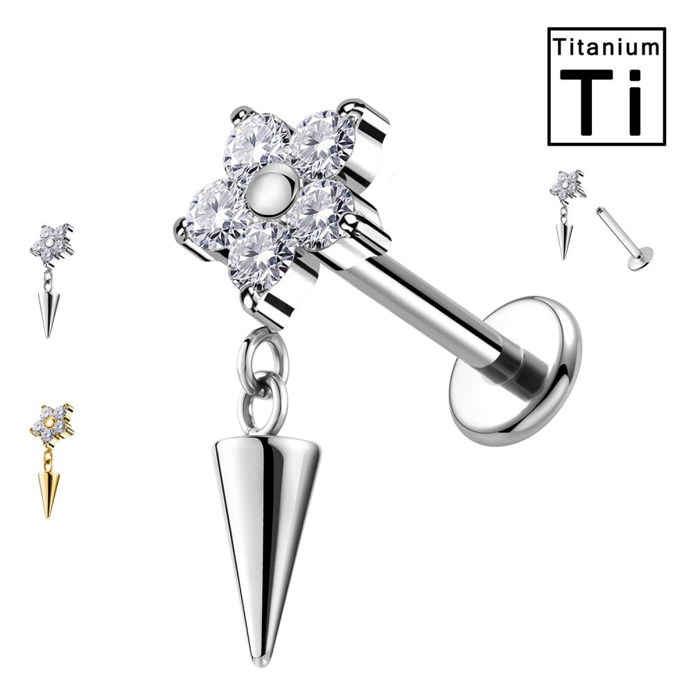 Labret Titanio Fiore di Cristalli con Pendente