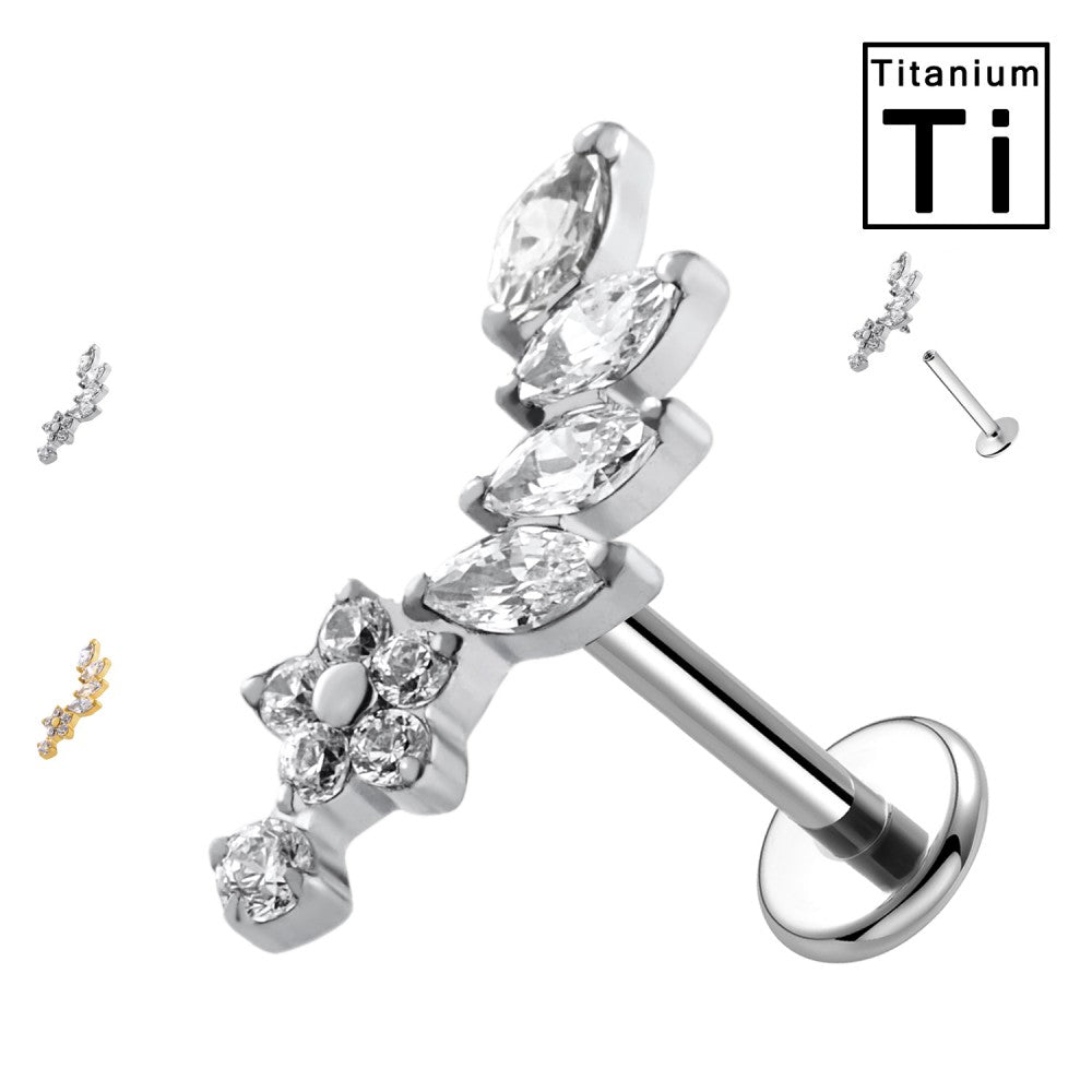 Labret in Titanio Fiore con Cristalli Trasparenti