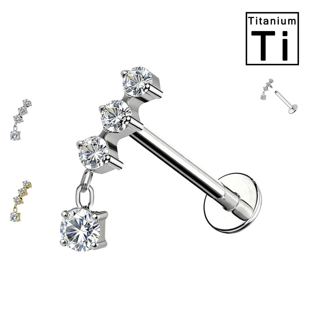 Labret in Titanio con Cristalli e Pendente Elegante