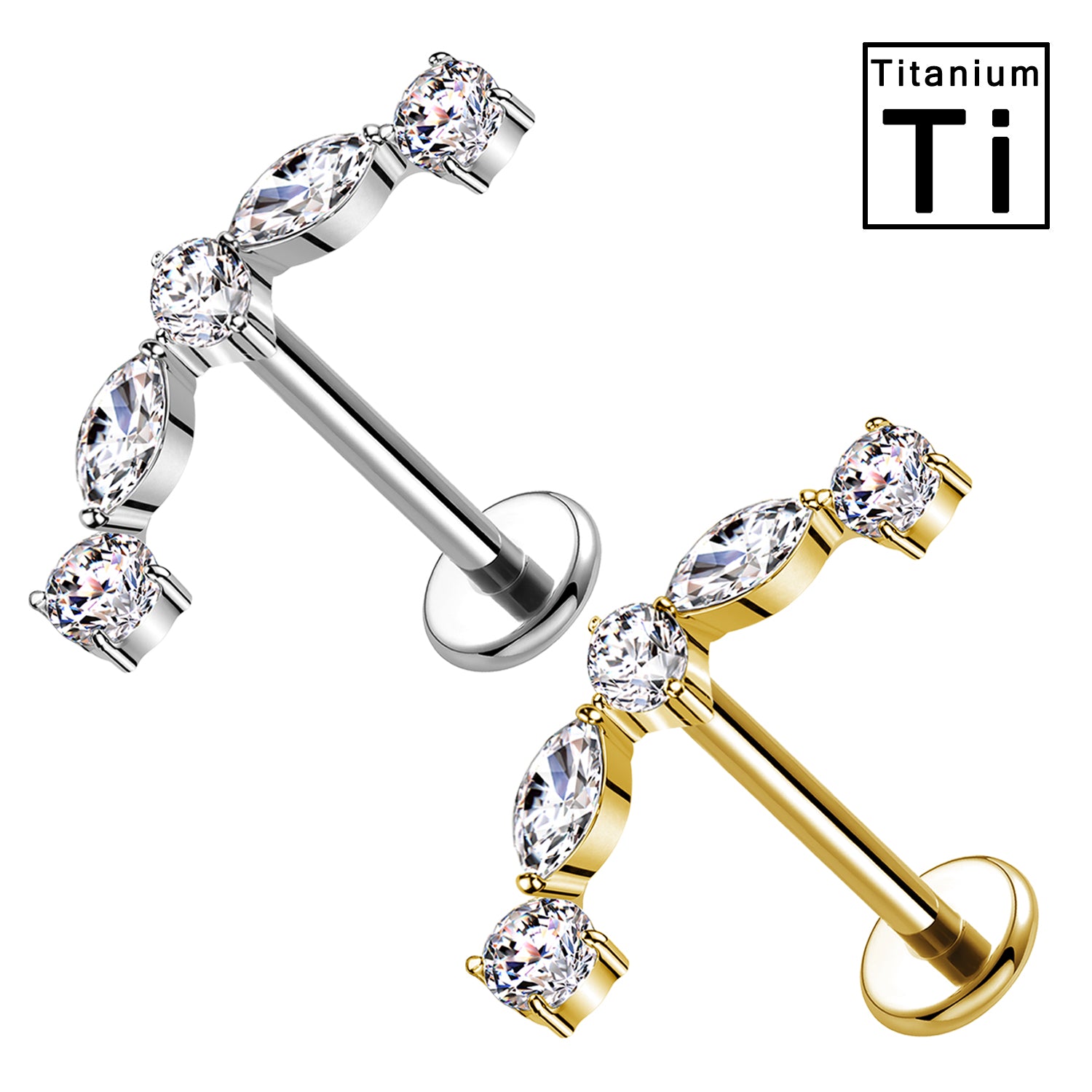 Piercing Labret in Titanio con Cristalli Lineari