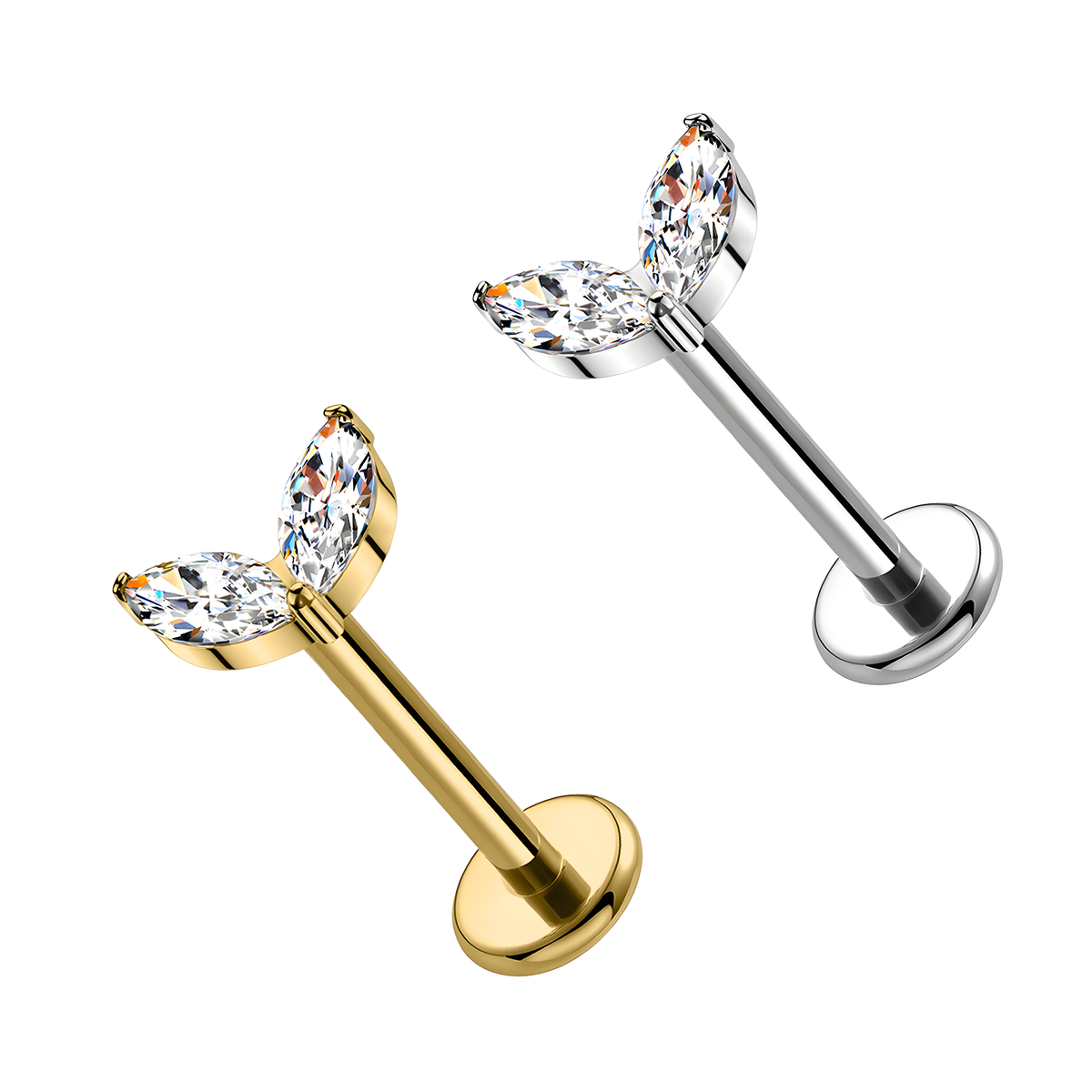 Labret in Titanio con Doppia Foglia di Cristallo