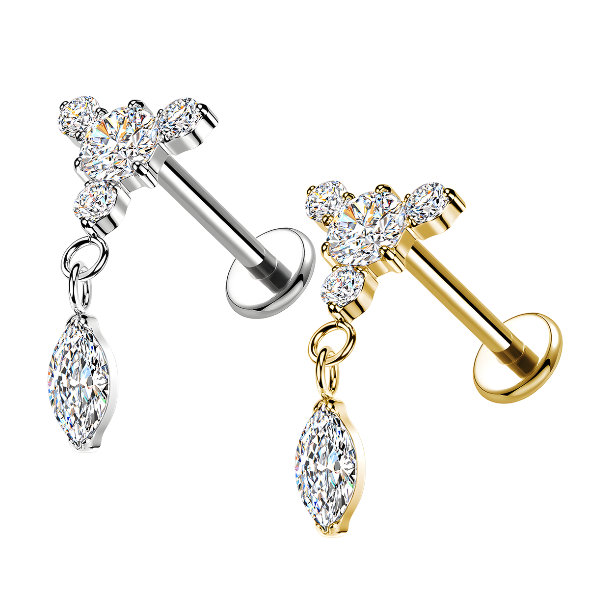 Labret in Titanio con Grappolo di Cristalli e Pendente Marquise