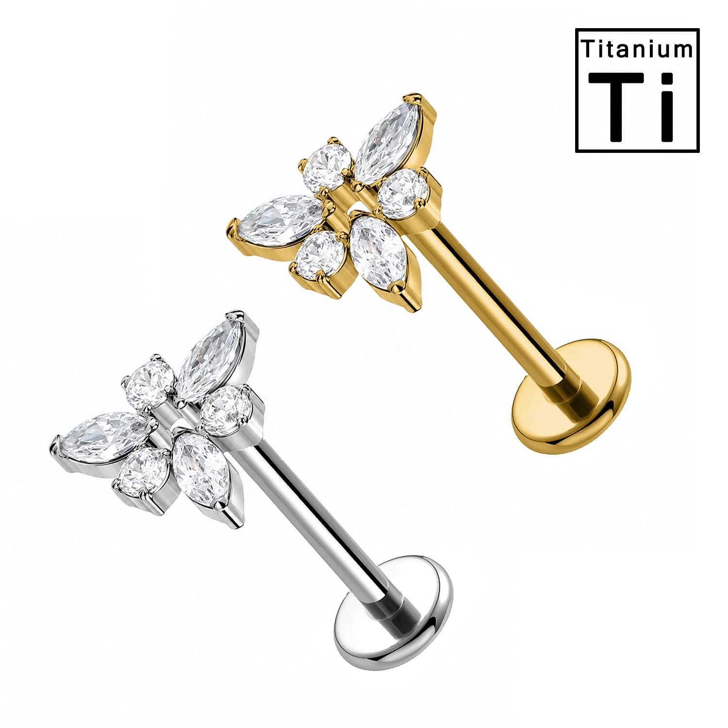 Piercing Labret in Titanio con Cristalli Rotondi e a Navette