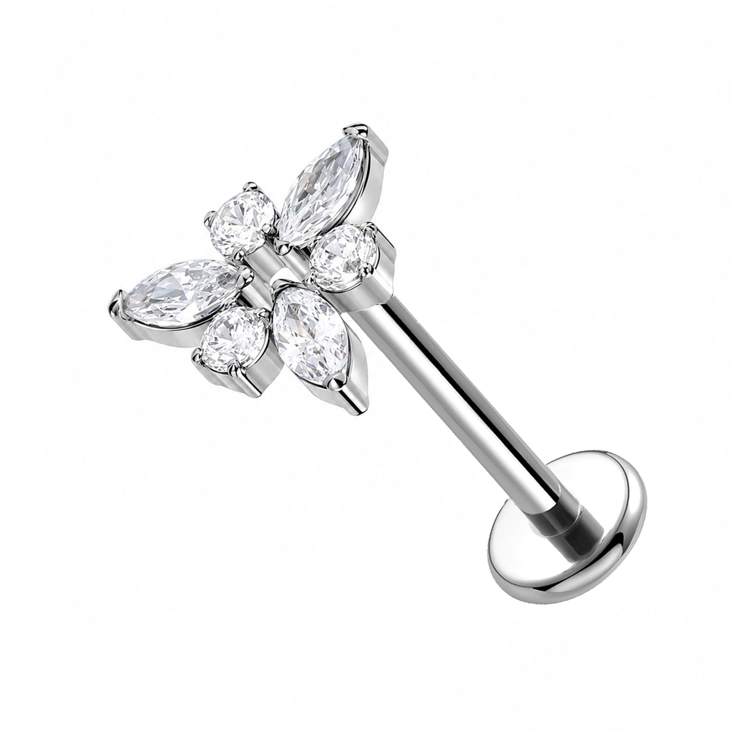 Piercing Labret in Titanio con Cristalli Rotondi e a Navette