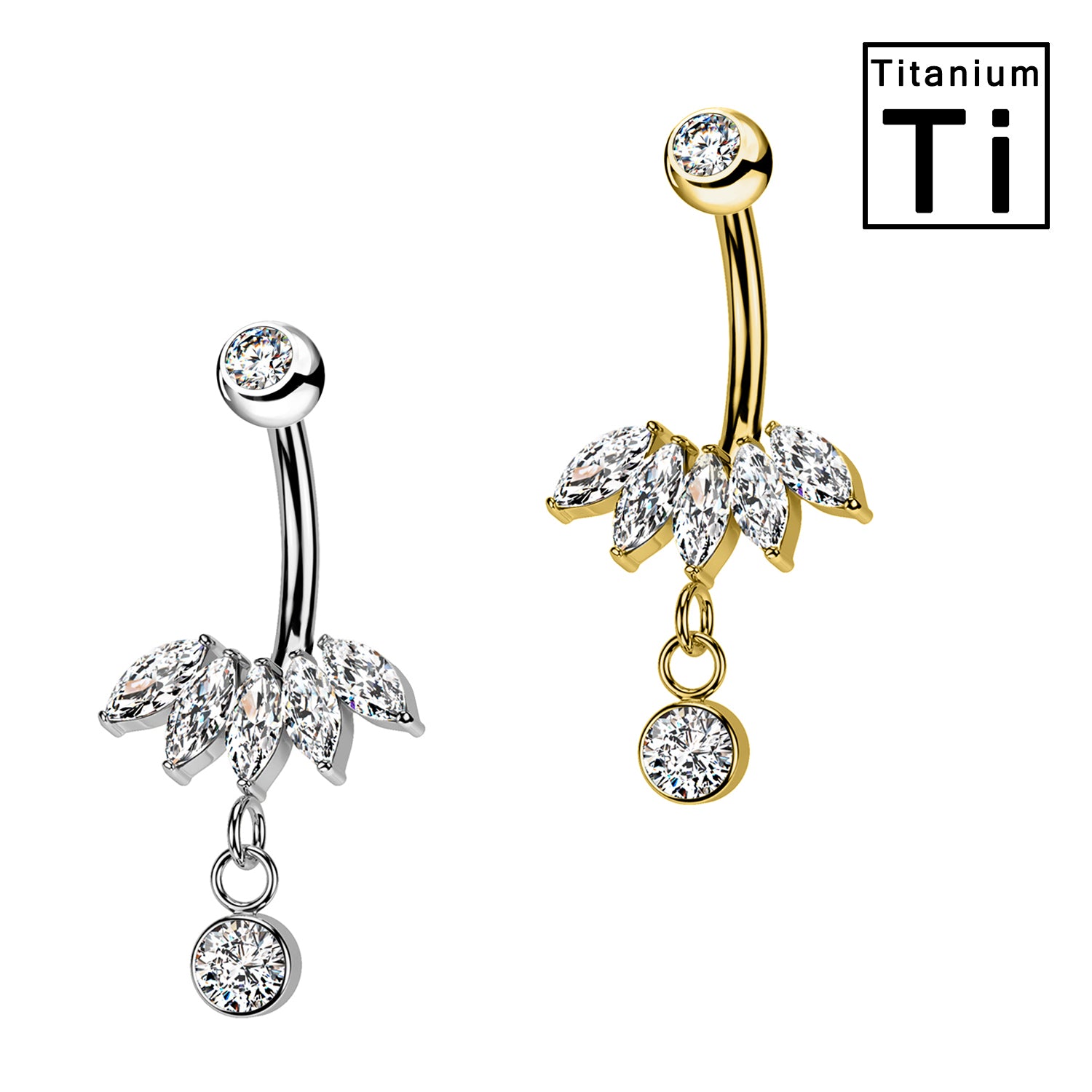 Piercing Banana Ombelico in Titanio con Cristalli e Pendente