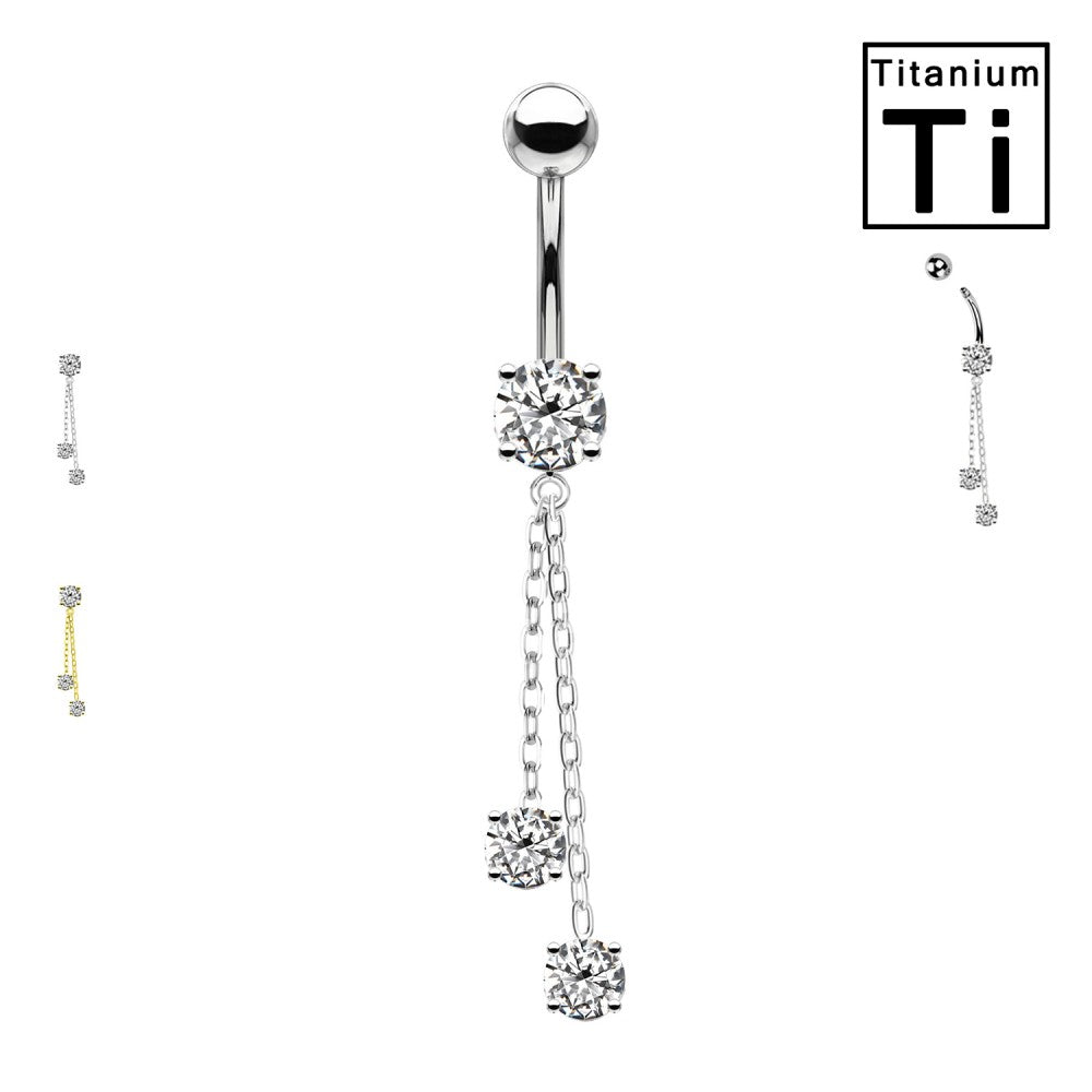 Navel Piercing Ombelicale Titanio con Cristalli e Catena