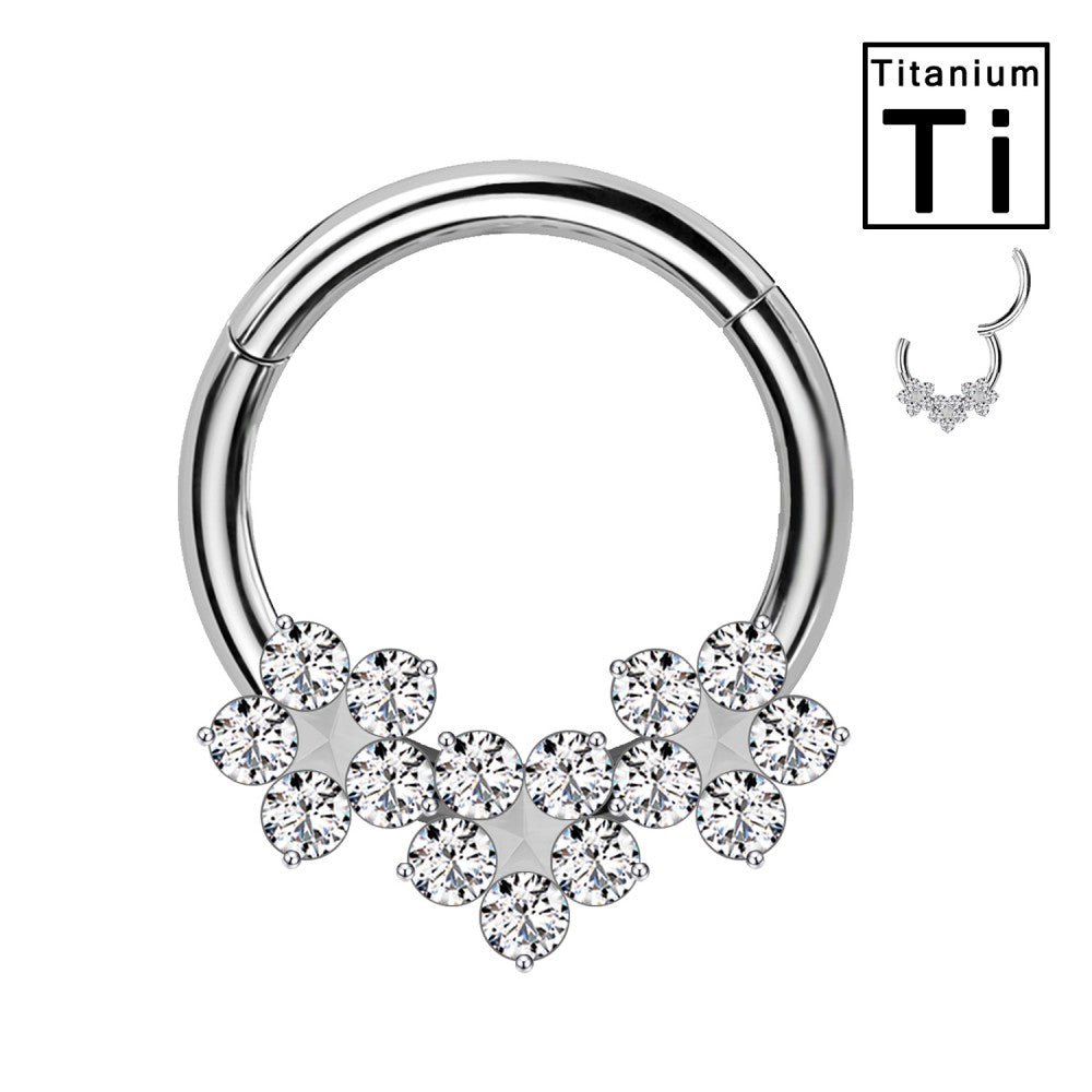 Cerchio titanio clicker floreale con cristalli brillanti