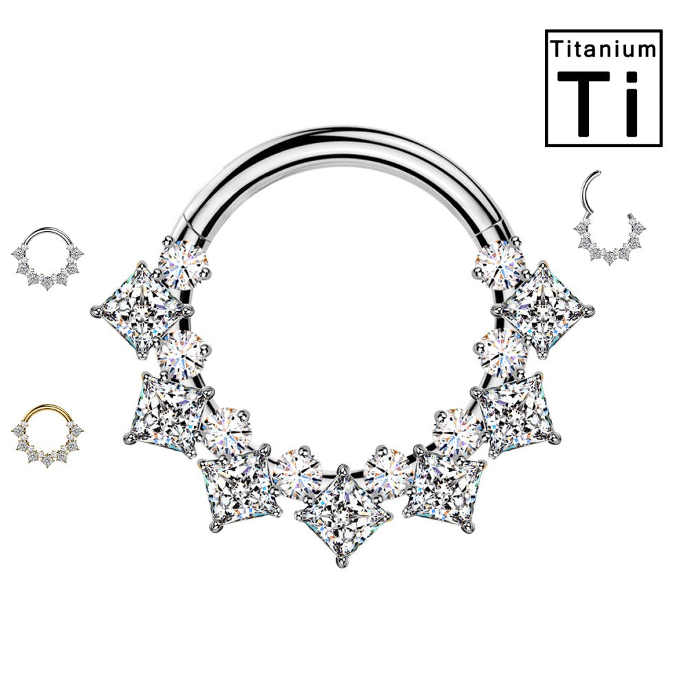 Cerchio in Titanio con Cristallo Quadrato di Design