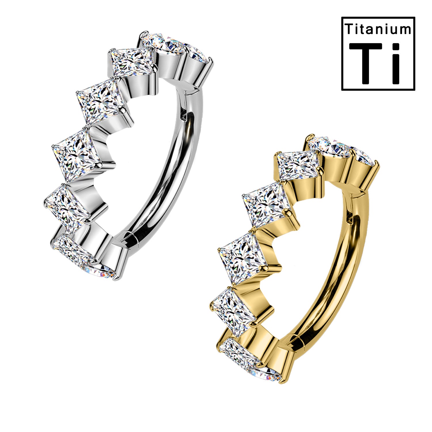 Piercing Anello in Titanio con Cristalli Quadrati