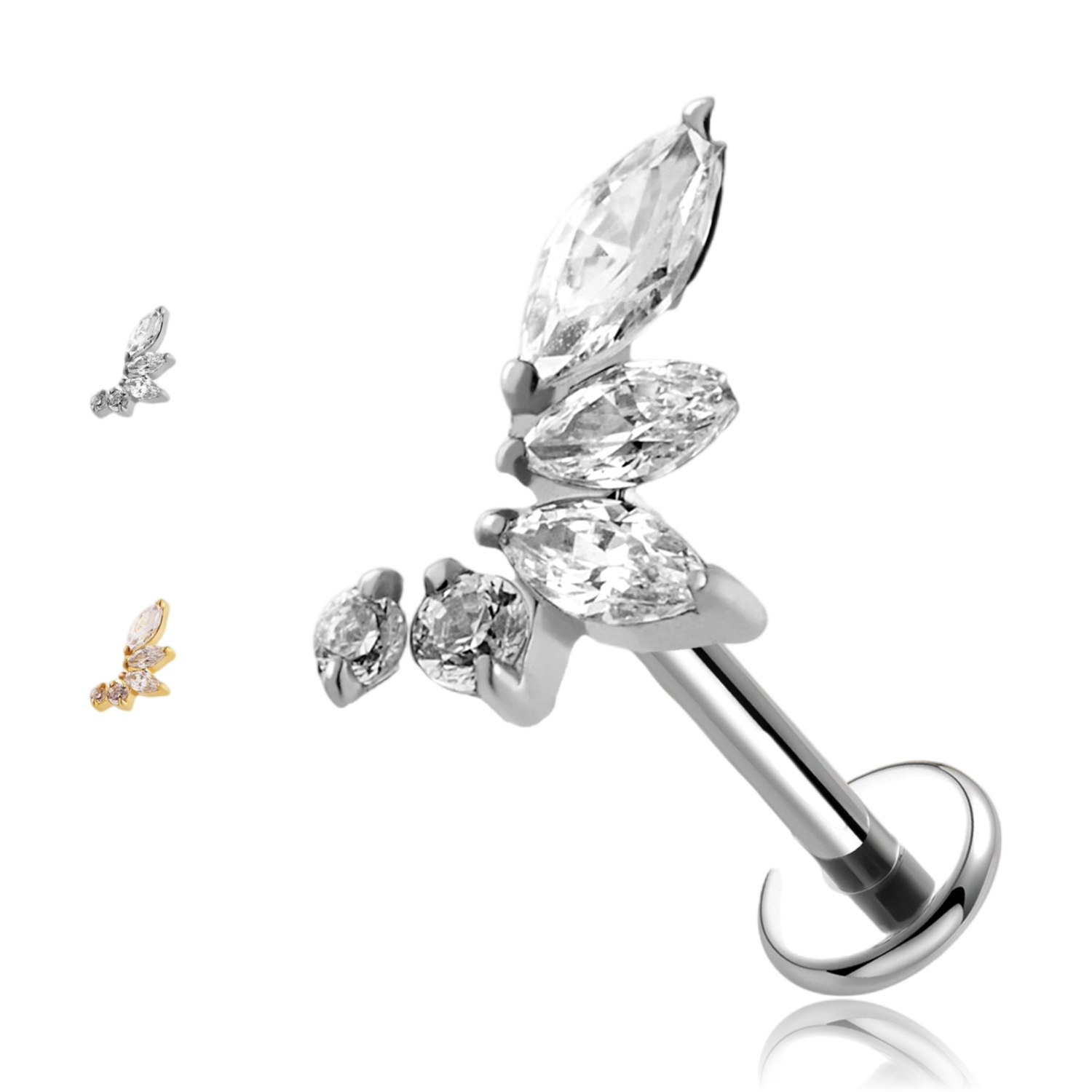 Piercing Labret in Titanio a Forma di Foglia con Cristalli