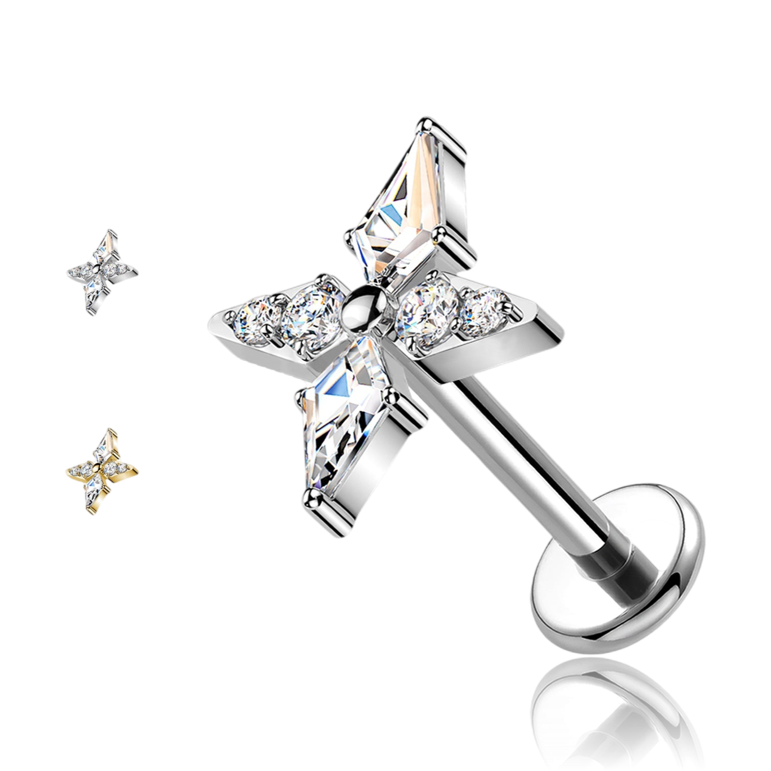 Piercing Labret in Titanio con Croce con Cristalli Filettatura Interna