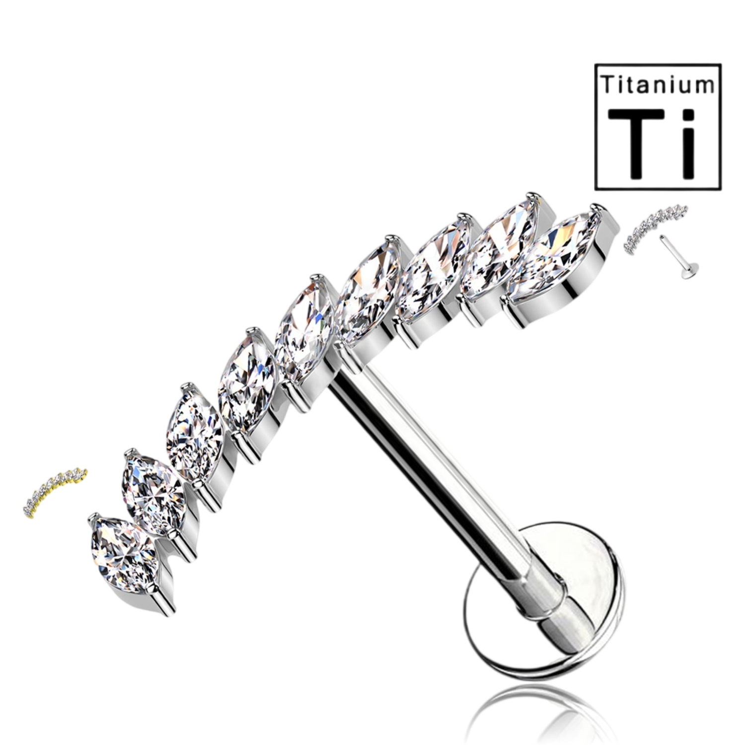 Piercing Labret in Titanio con Cristalli e con Filettatura Interna