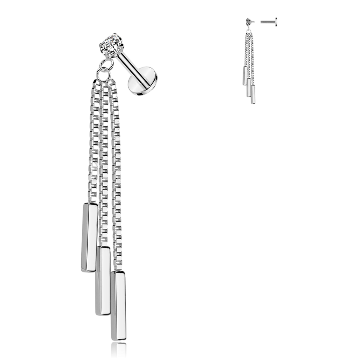 Piercing Labret Pendente con Cristallo e con Filettatura Interna