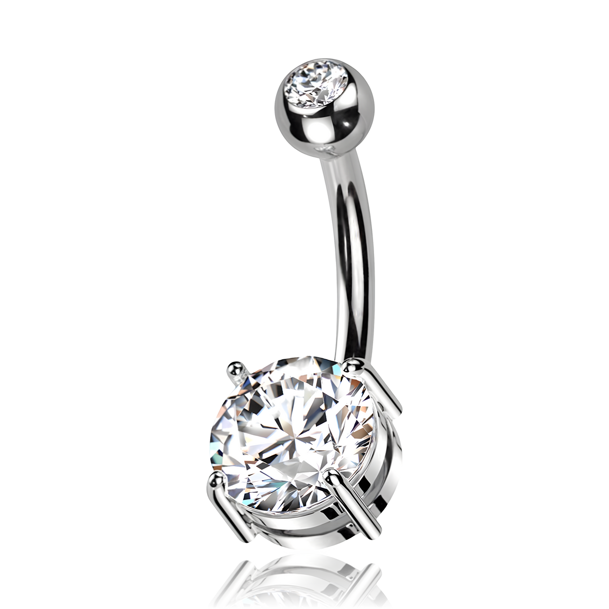 Piercing Ombelico in Titanio con doppi Cristalli a Quattro Griffe