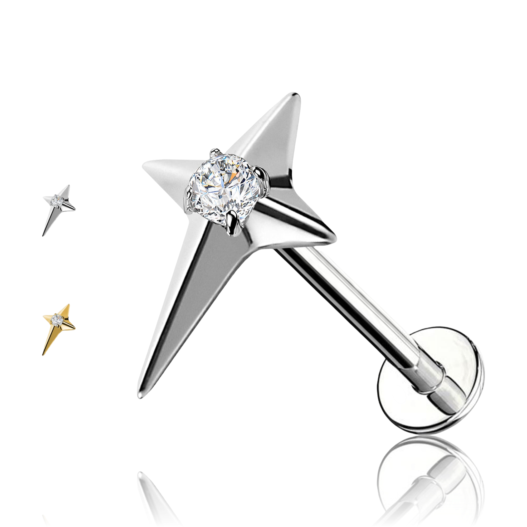 Piercing Labret in Titanio con Stella Polare e Cristallo