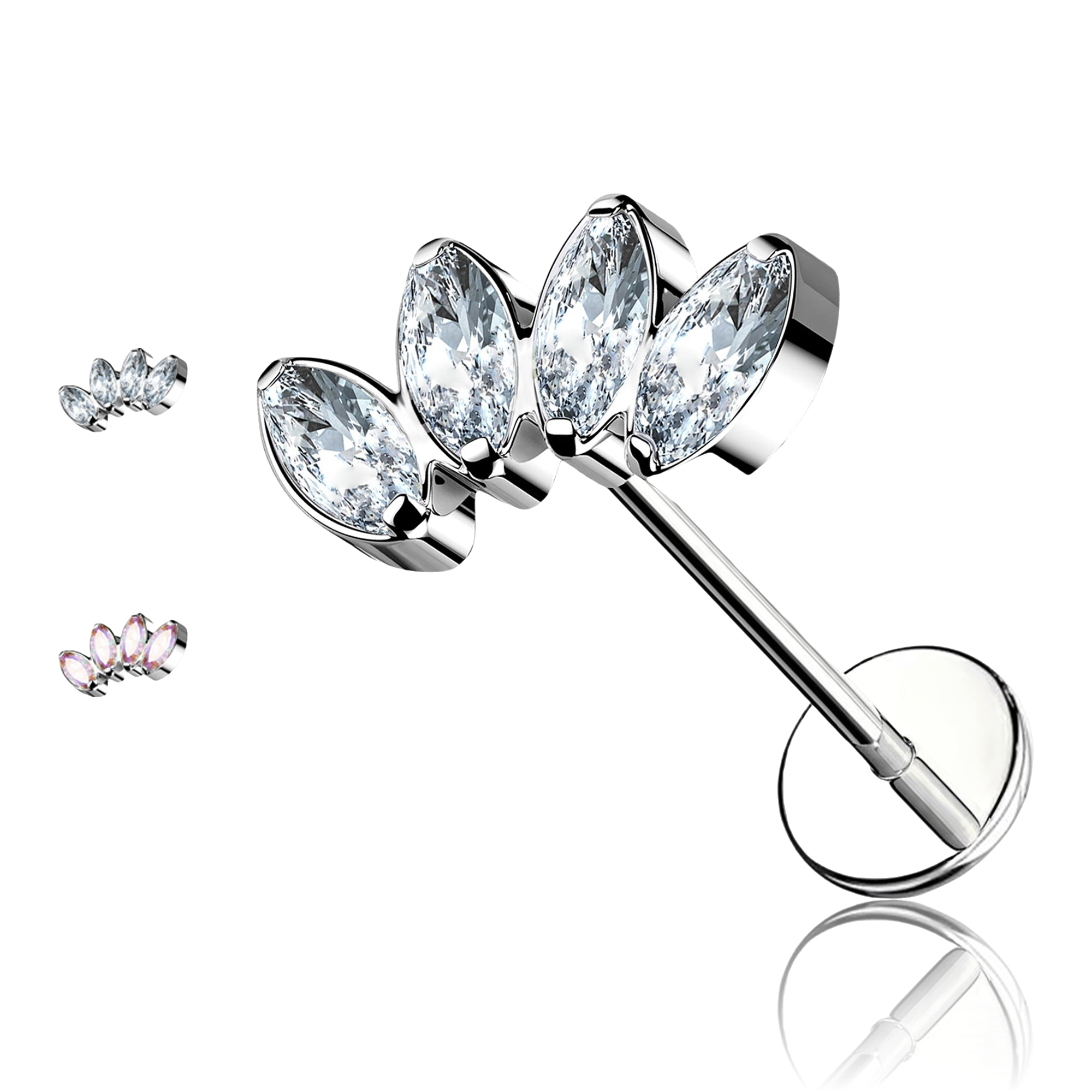 Piercing Labret in Titanio con quattro Cristalli -Push-in