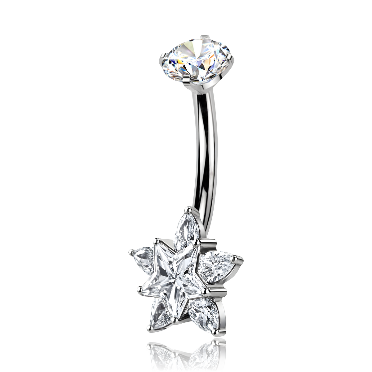 Piercing Ombelico in Titanio con Stella su Fiore di Cristalli