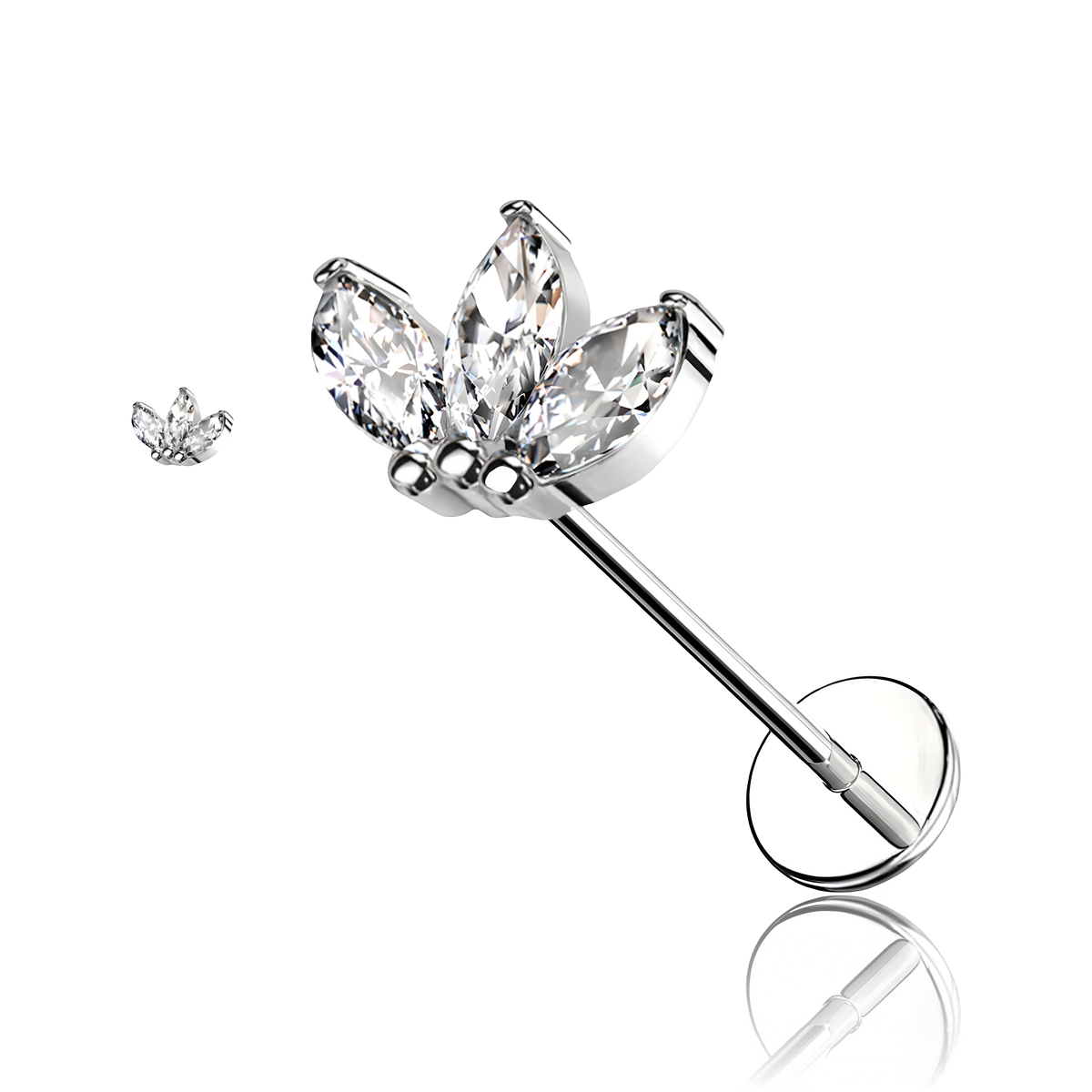 Piercing Labbro in Titanio con Fiore a Tre Petali-Push in